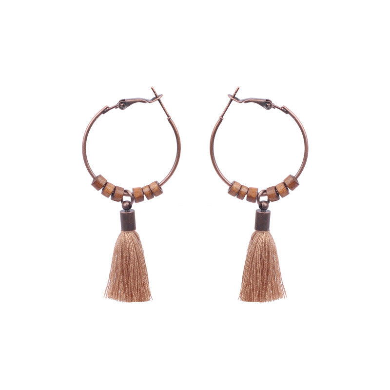 Wholesale Vintage Geometric Round Wooden Beads Tassel Earrings